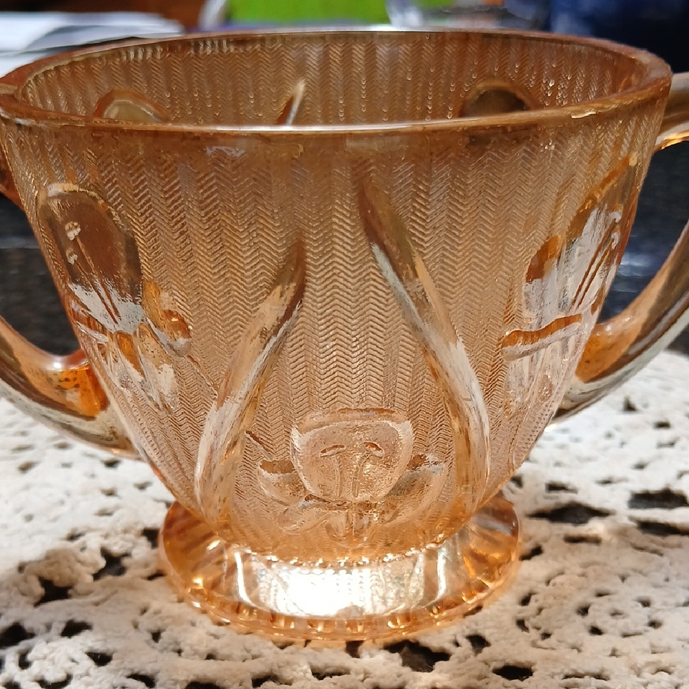 Vintage Glass Cup with Floral Design